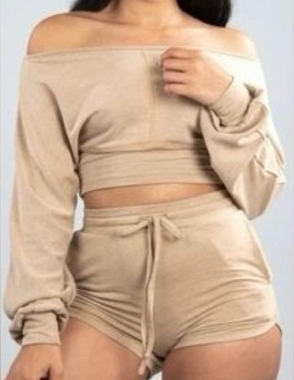 Buff Bunny Collection Shirt Women’s Large Long Sleeve Crop Top Brown Stretch